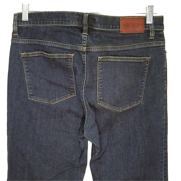 Lauren Ralph Lauren Straight Leg High Rise Denim Jeans Leather Logo Patch Sz 12 - Picture 5 of 11